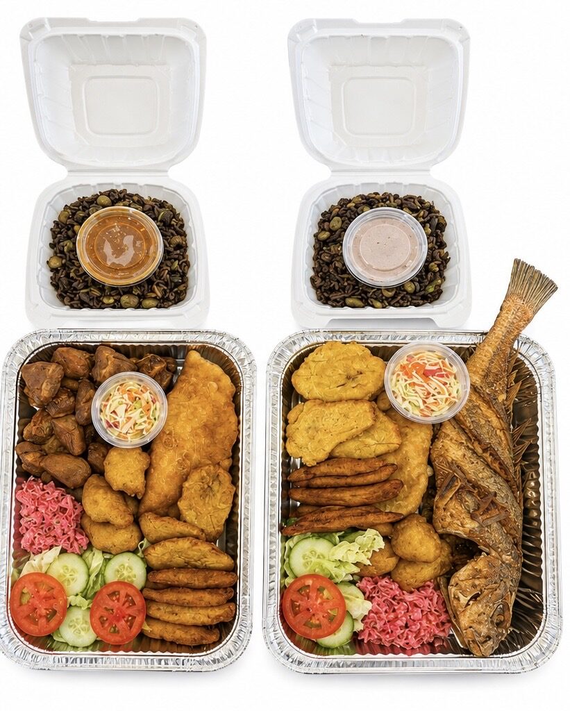 Combo poisson, banane pesée et accras pour emporter
